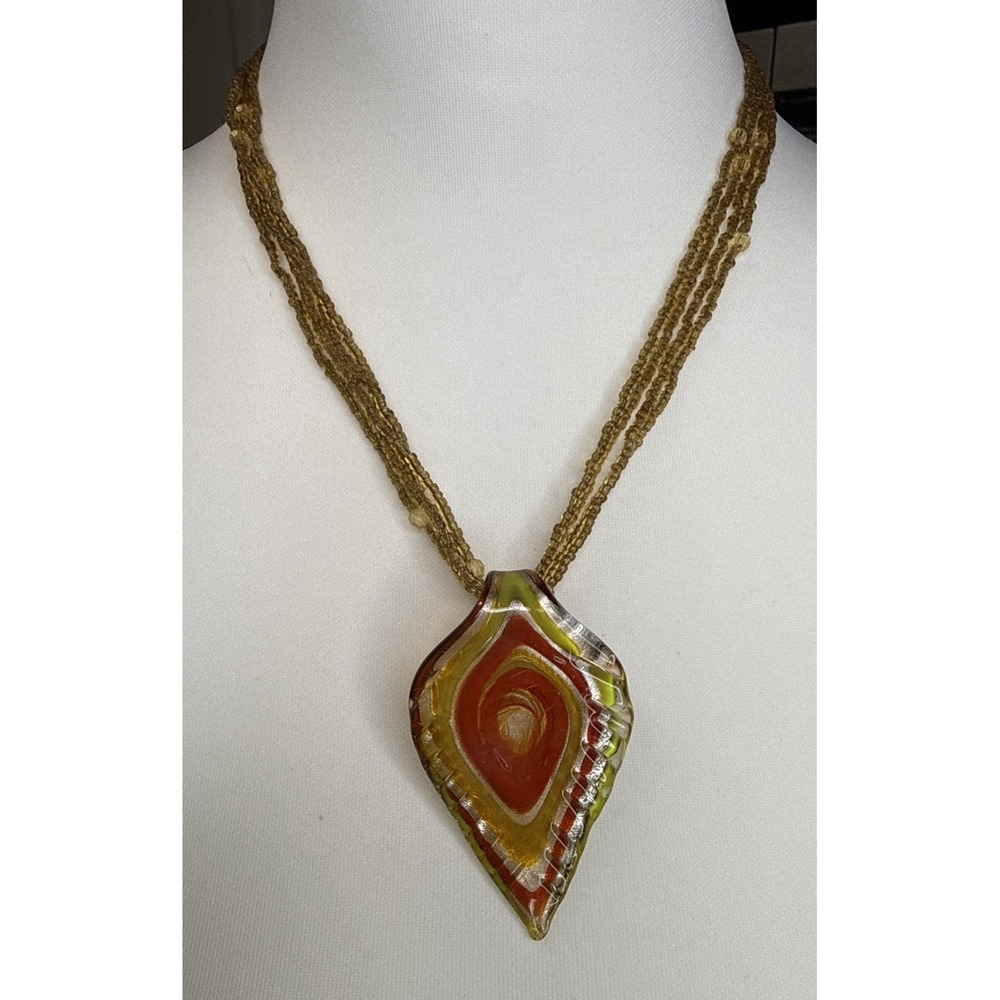 Art Glass Pendant Necklace Boho Artisan Fused Glass Statement
